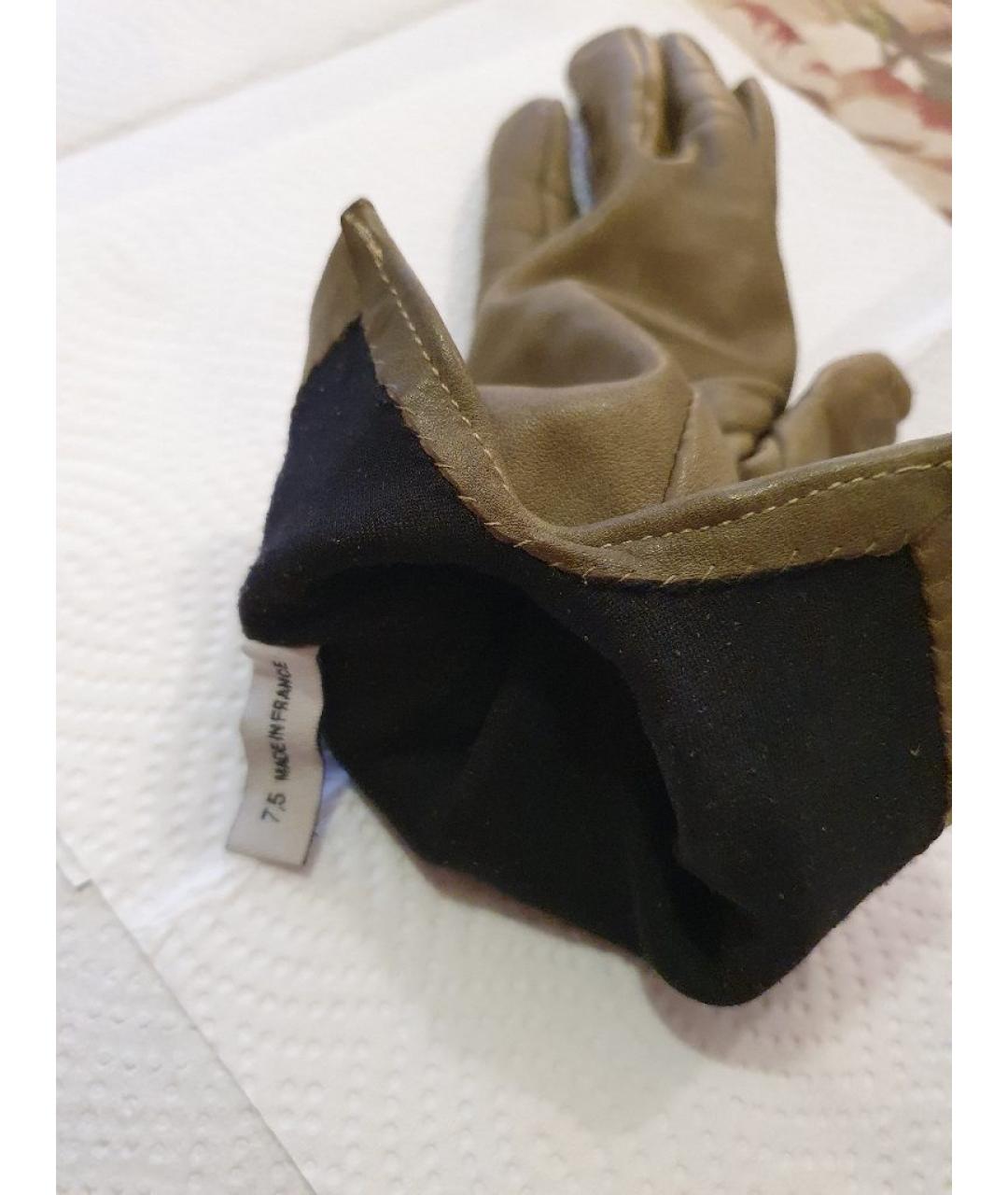 CHRISTIAN DIOR Серые кожаные перчатки, фото 4