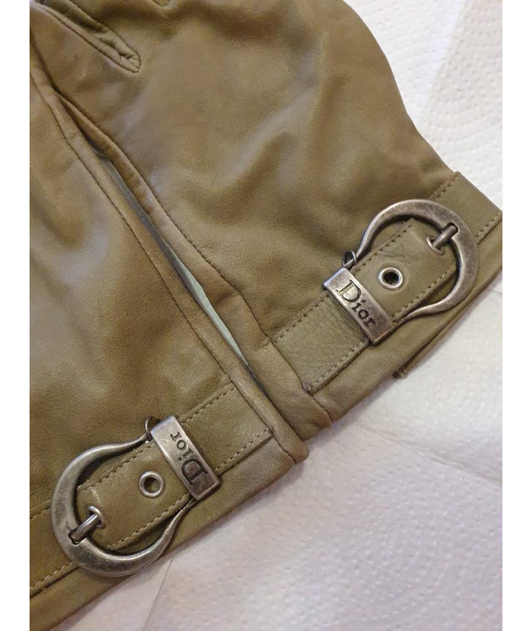 CHRISTIAN DIOR Серые кожаные перчатки, фото 3