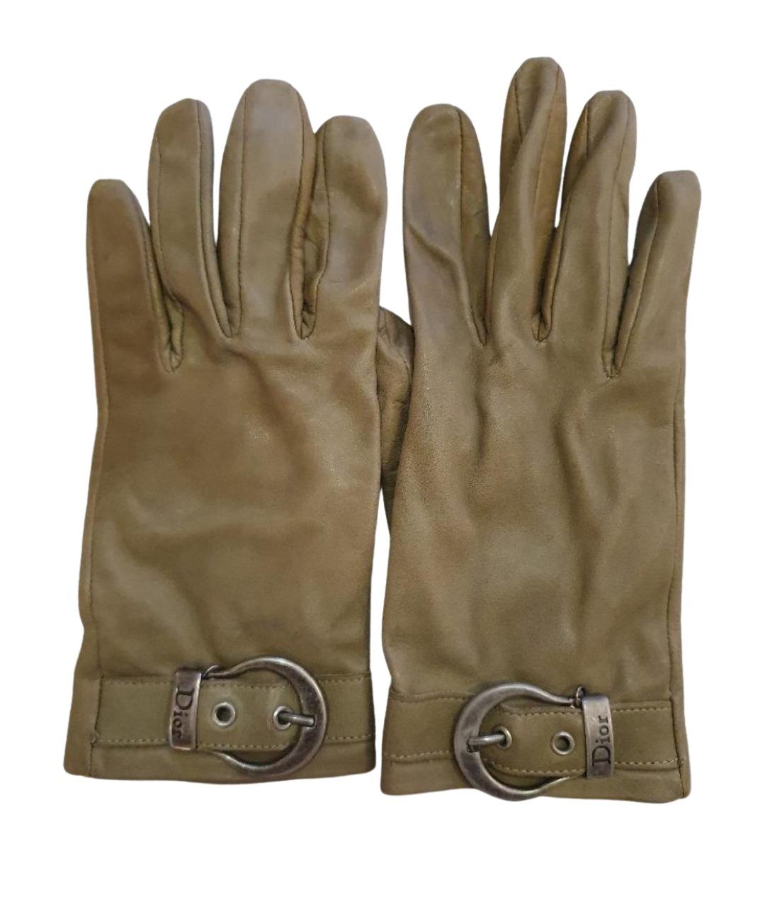CHRISTIAN DIOR Серые кожаные перчатки, фото 1