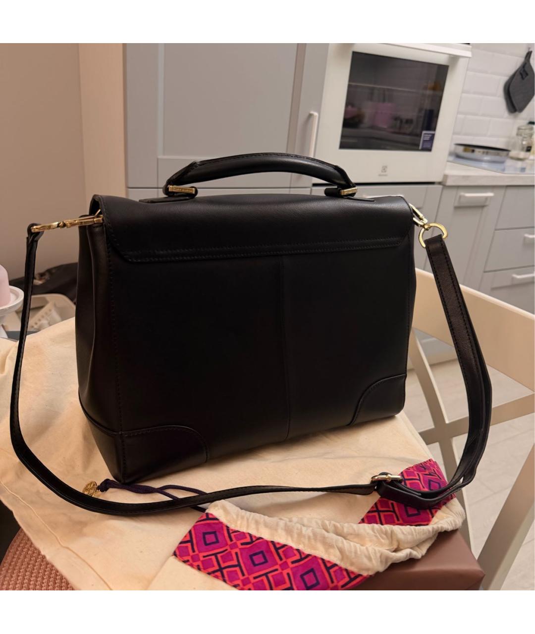 TORY BURCH Черная кожаная сумка с короткими ручками, фото 5