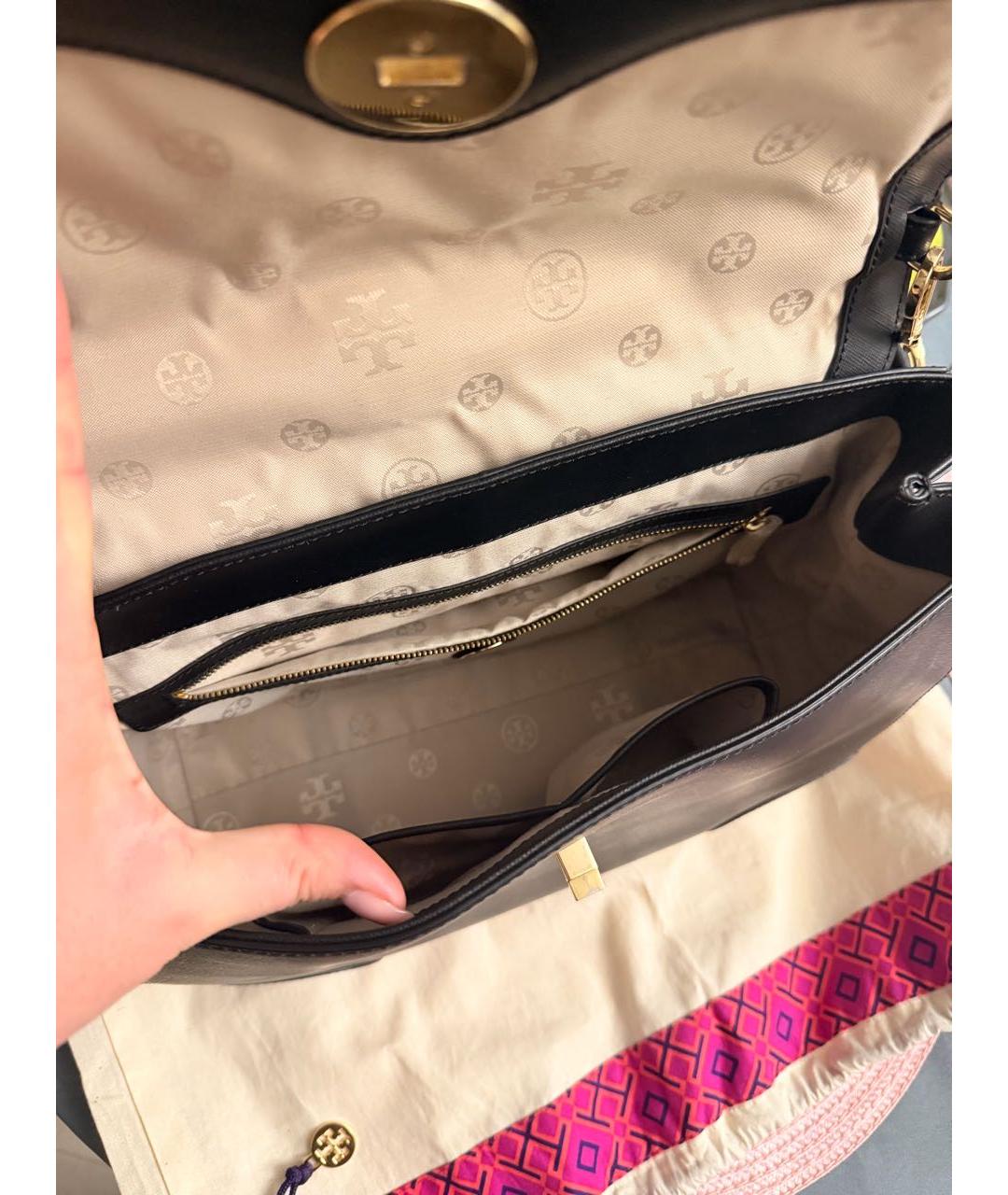 TORY BURCH Черная кожаная сумка с короткими ручками, фото 2