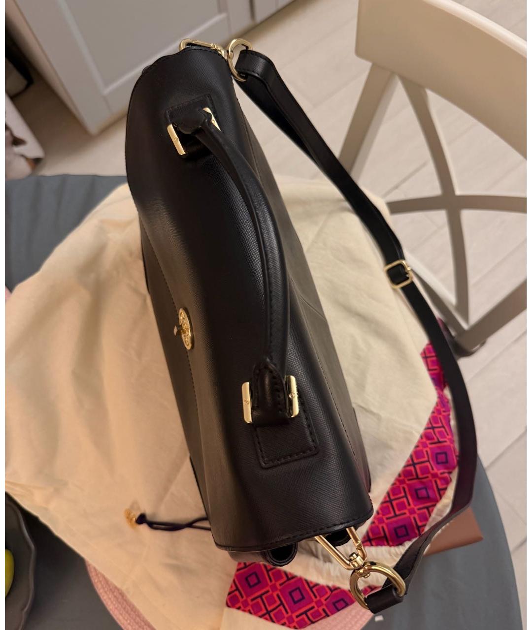 TORY BURCH Черная кожаная сумка с короткими ручками, фото 6