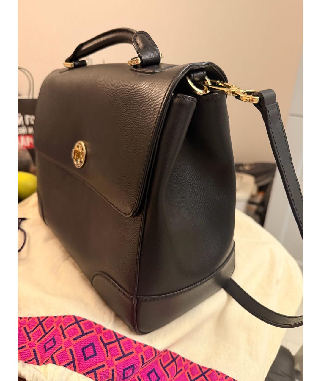 TORY BURCH Черная кожаная сумка с короткими ручками, фото 4