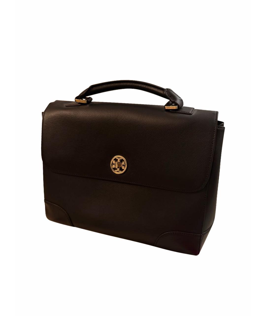 TORY BURCH Черная кожаная сумка с короткими ручками, фото 1