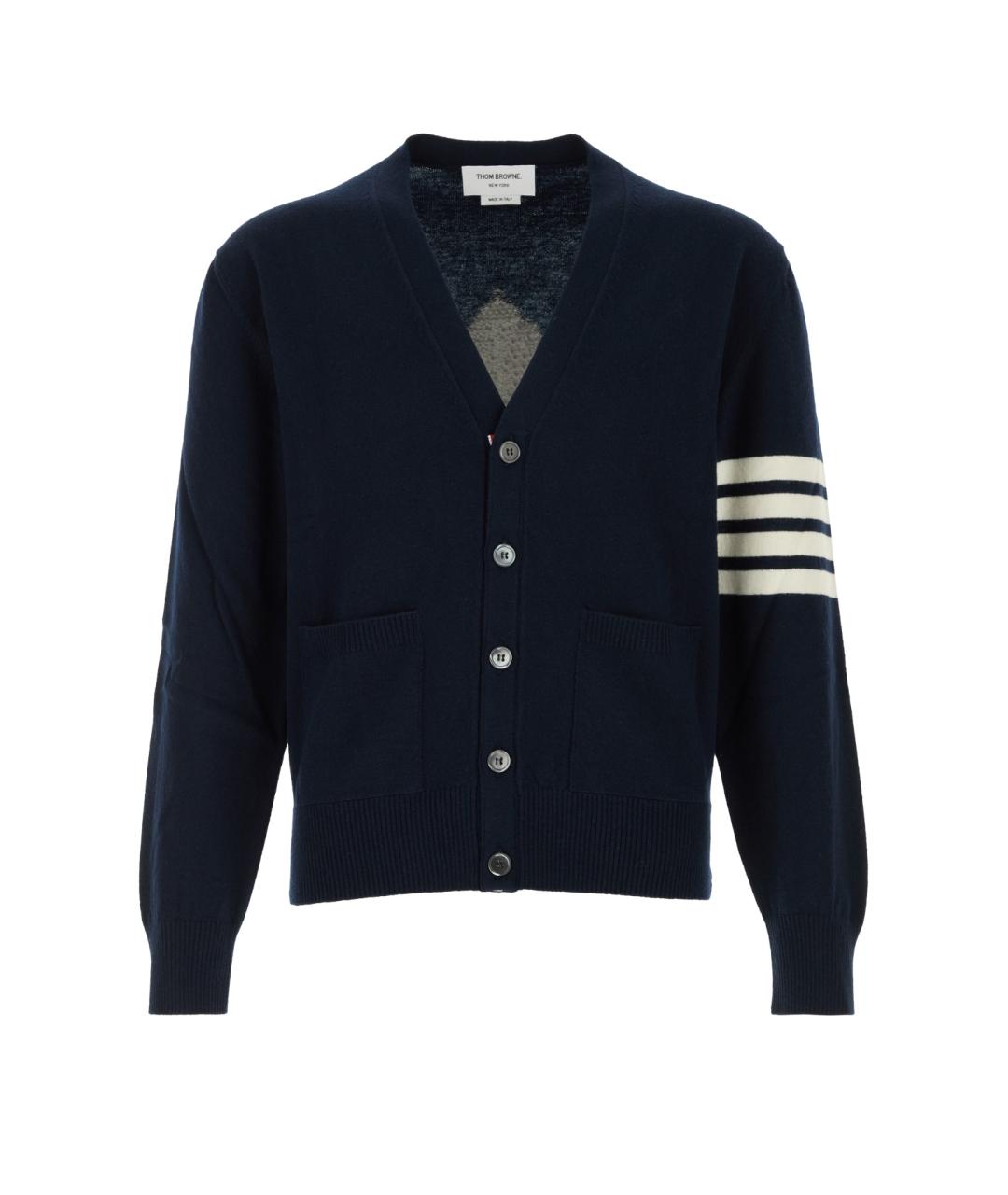 THOM BROWNE Темно-синий шерстяной кардиган, фото 1