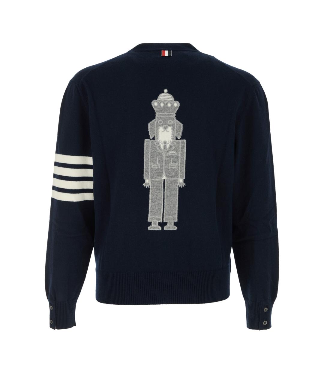 THOM BROWNE Темно-синий шерстяной кардиган, фото 2