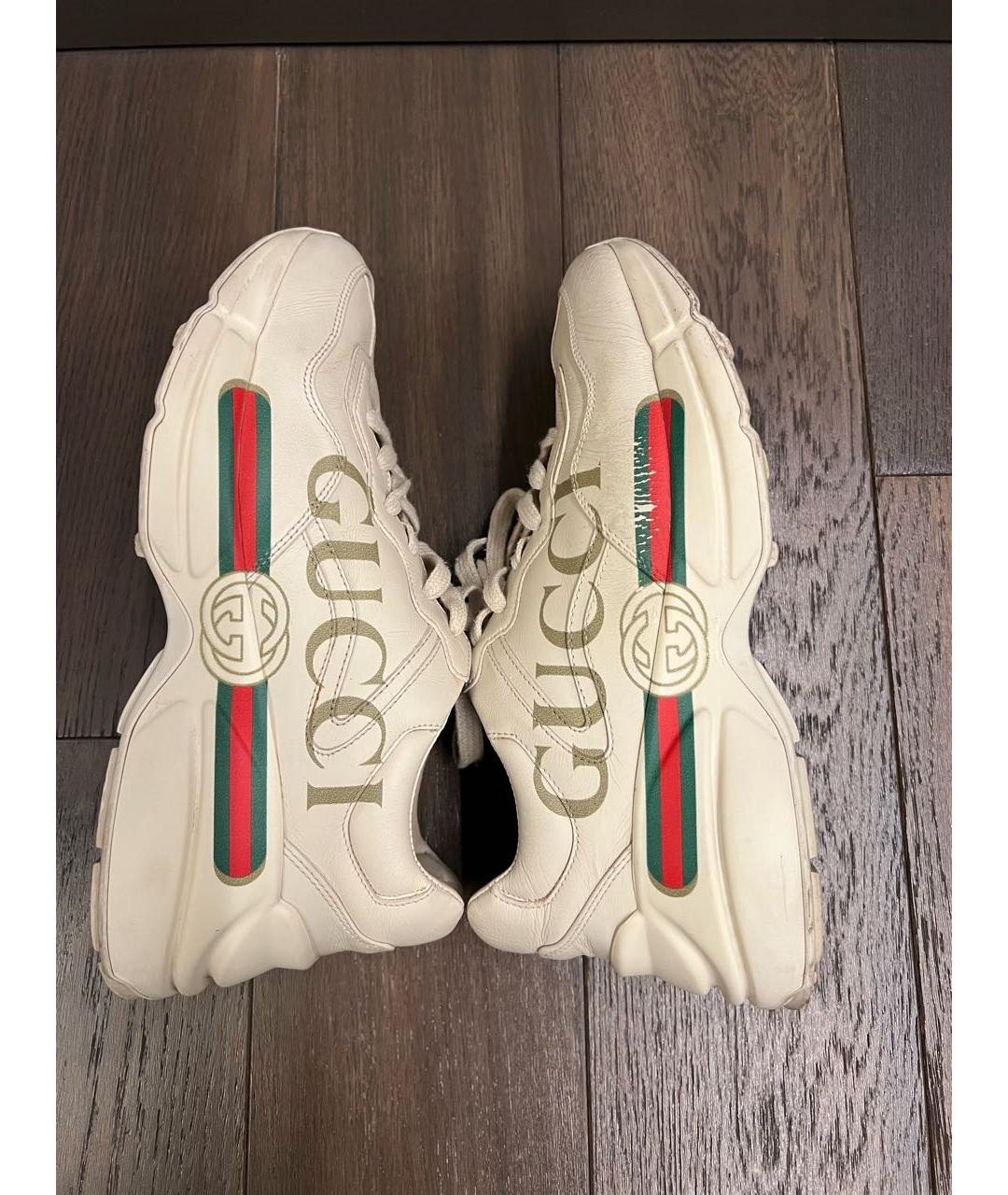 GUCCI Белые кожаные кроссовки, фото 5