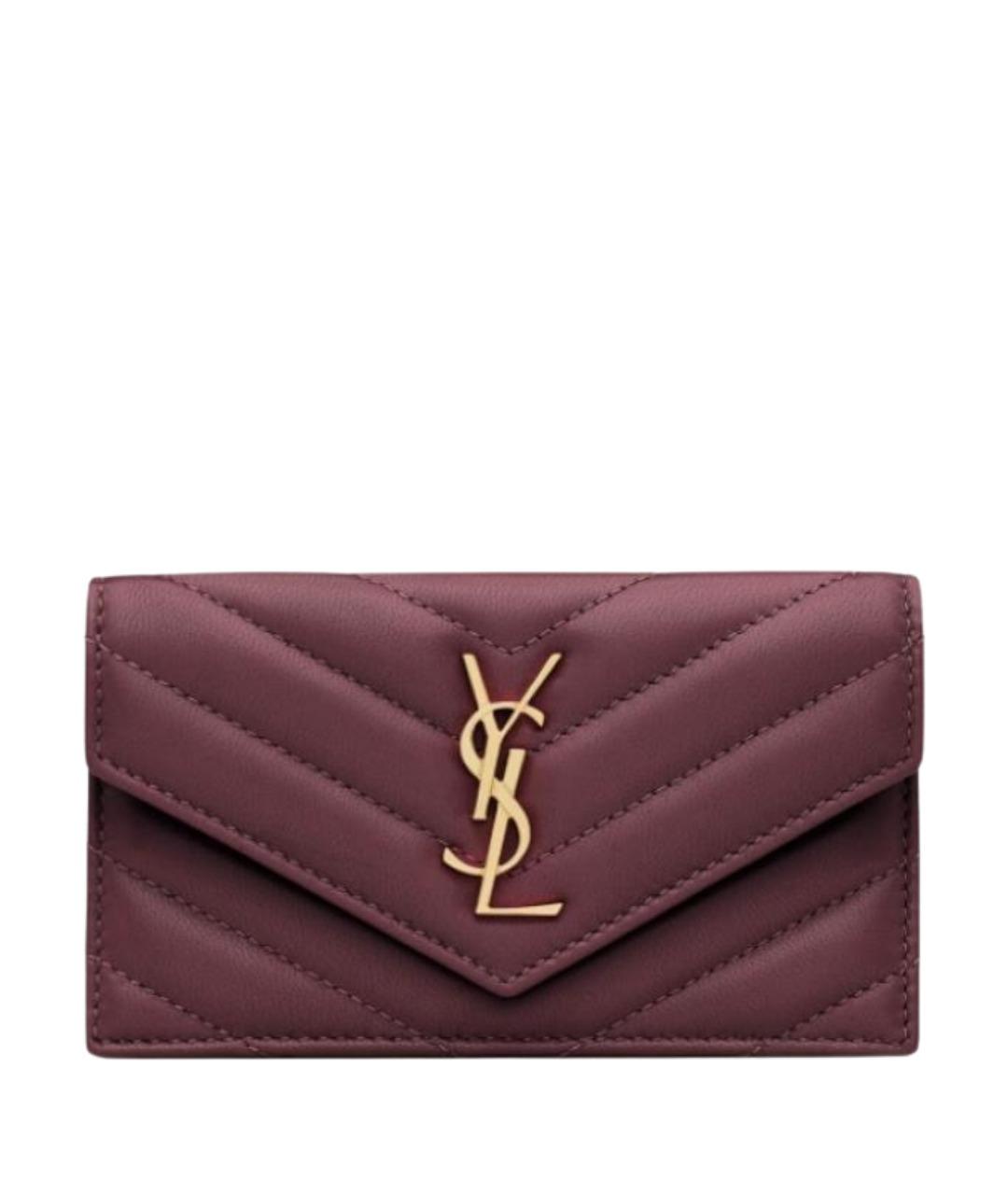 SAINT LAURENT Бордовый кожаный кардхолдер, фото 1