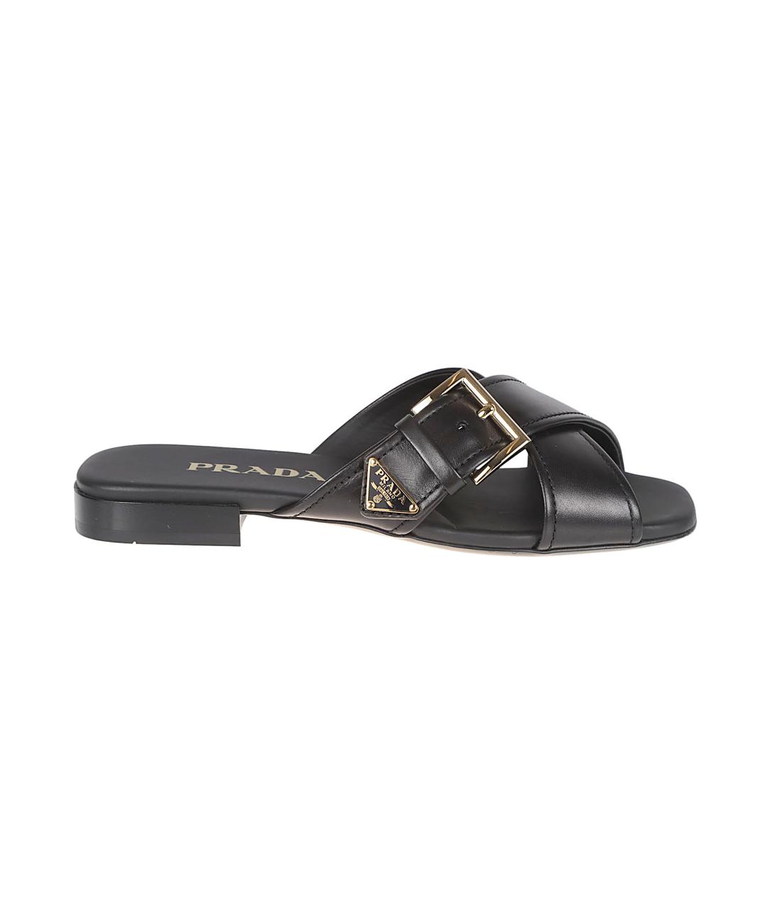 PRADA Черные кожаные шлепанцы, фото 1