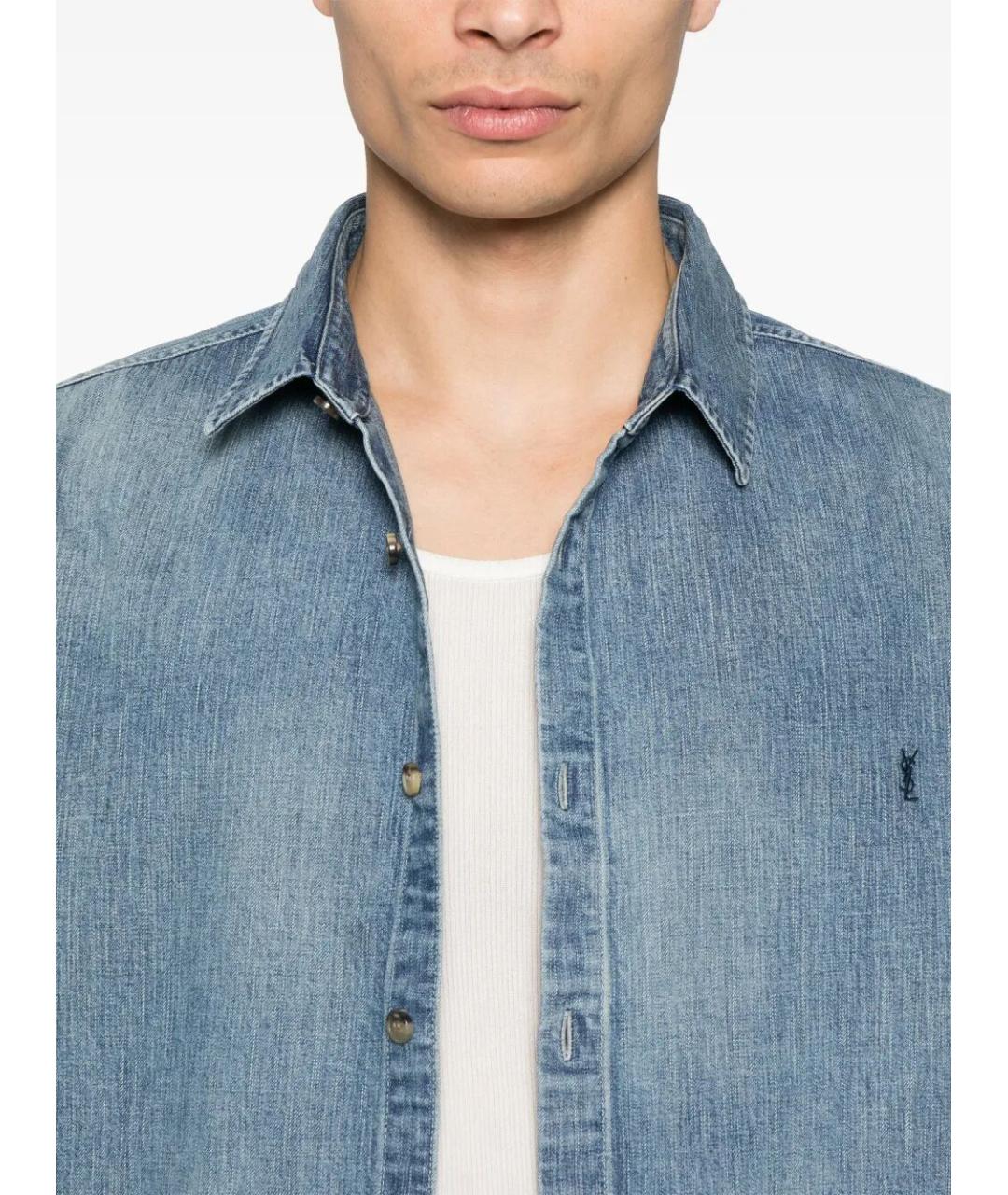 SAINT LAURENT Голубые хлопковые прямые джинсы, фото 5