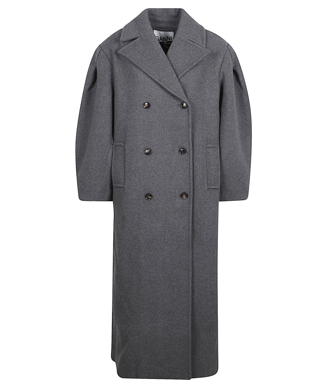 GANNI Серое шерстяное пальто, фото 1
