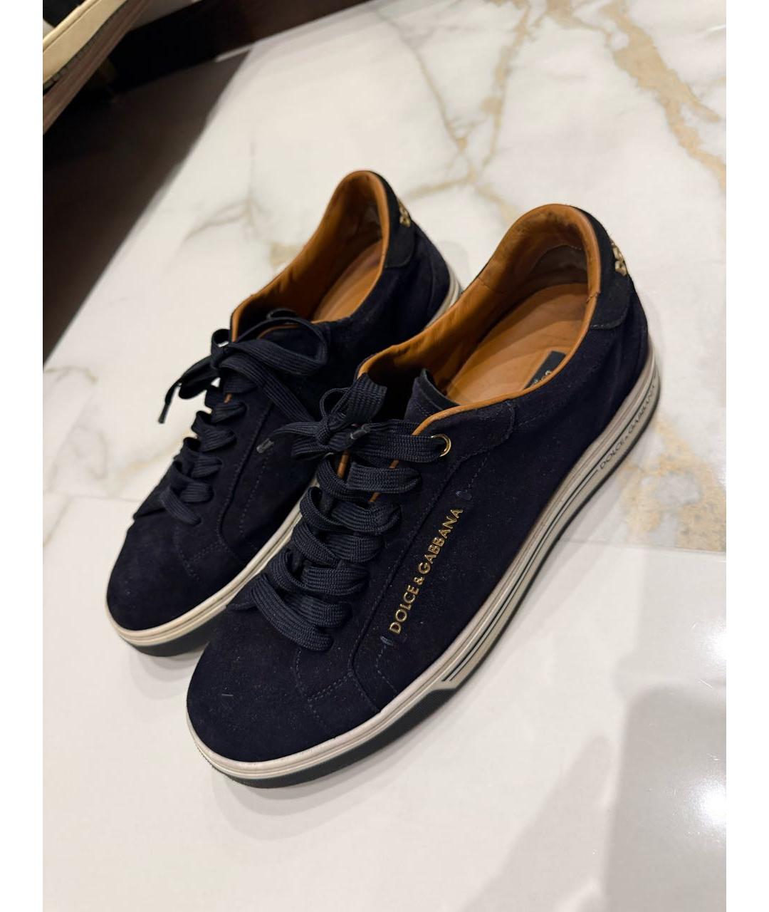 DOLCE&GABBANA Темно-синие замшевые низкие кроссовки / кеды, фото 4