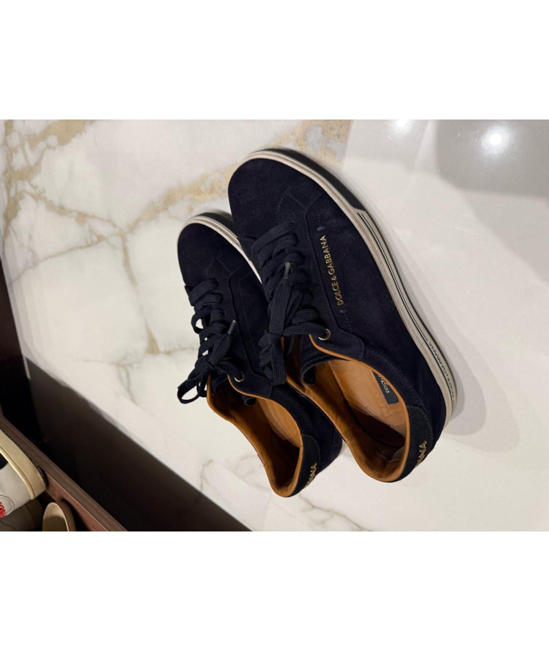 DOLCE&GABBANA Темно-синие замшевые низкие кроссовки / кеды, фото 2