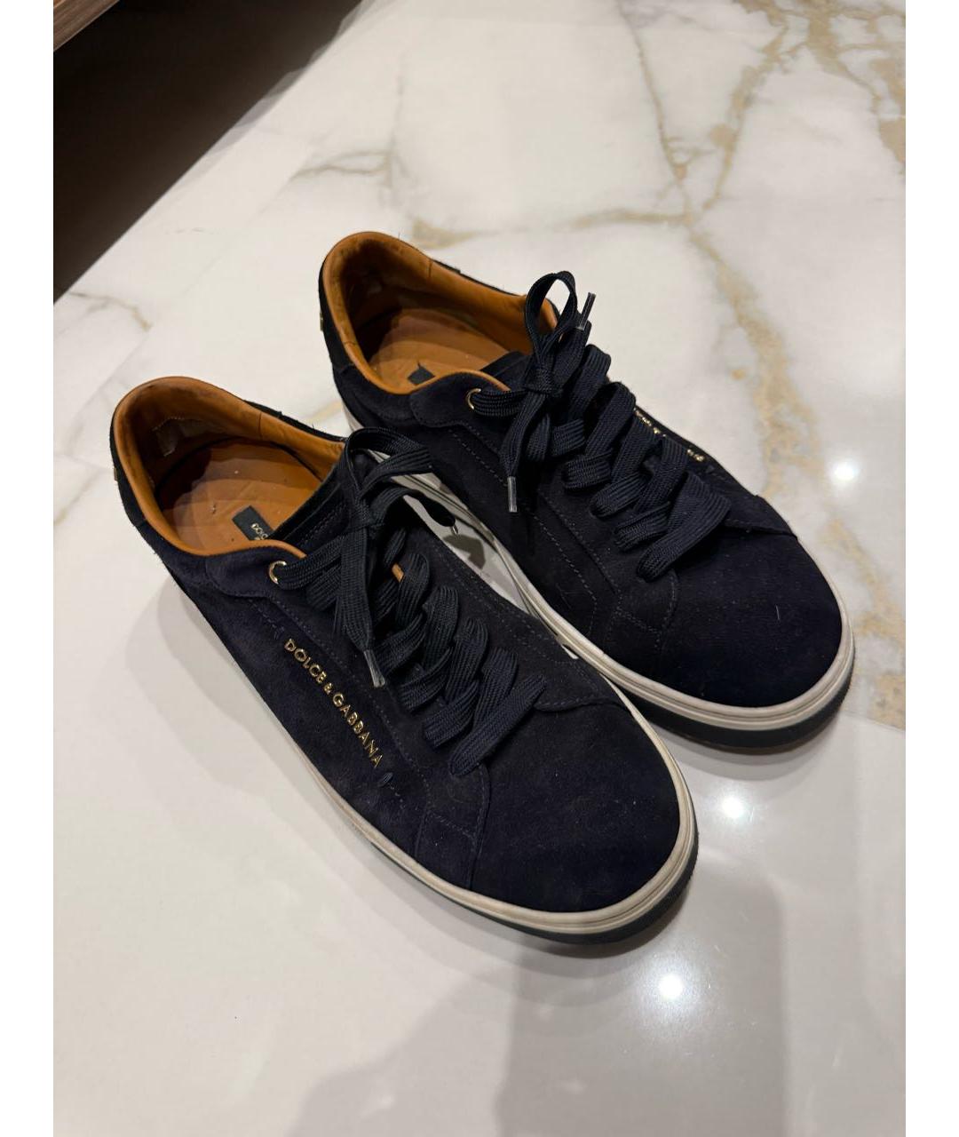 DOLCE&GABBANA Темно-синие замшевые низкие кроссовки / кеды, фото 3