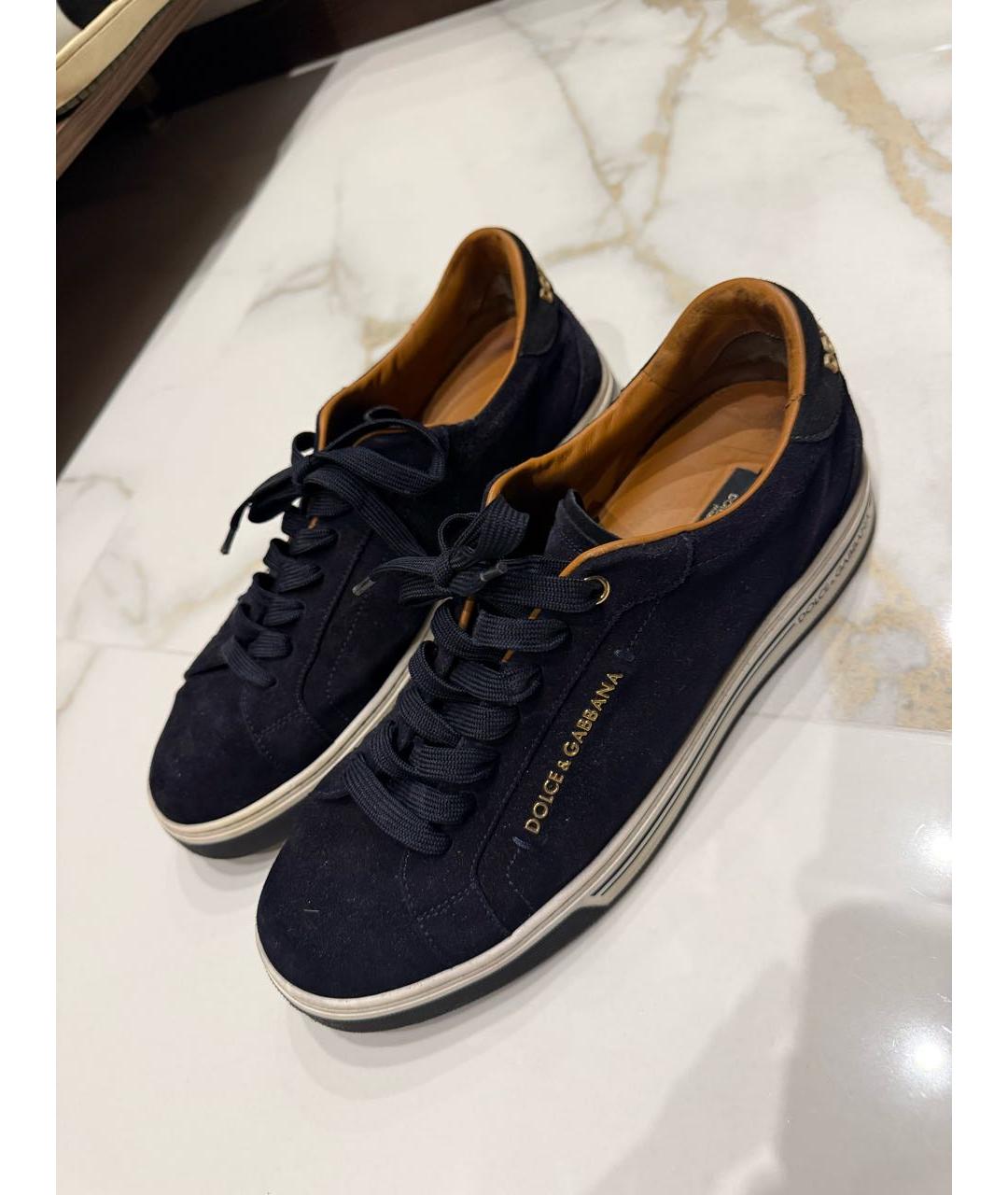 DOLCE&GABBANA Темно-синие замшевые низкие кроссовки / кеды, фото 6