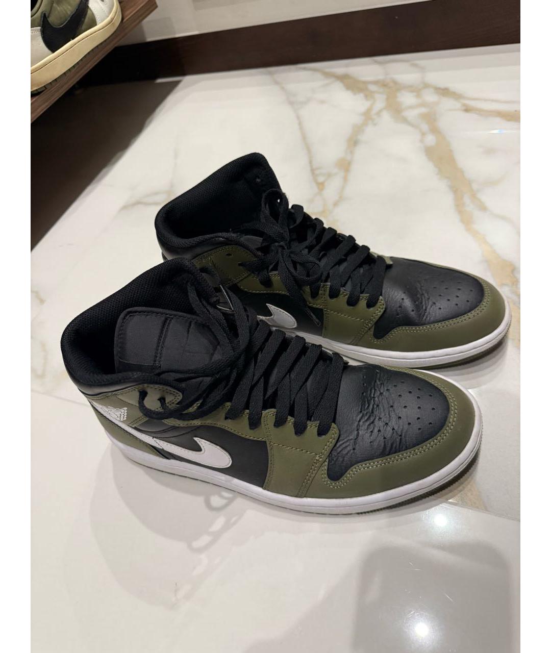 JORDAN Хаки кожаные высокие кроссовки / кеды, фото 3