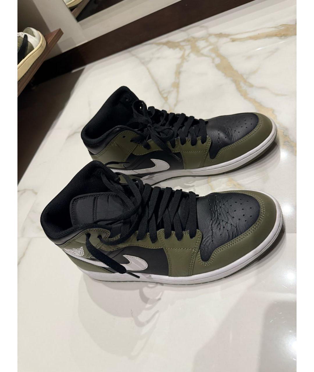JORDAN Хаки кожаные высокие кроссовки / кеды, фото 2