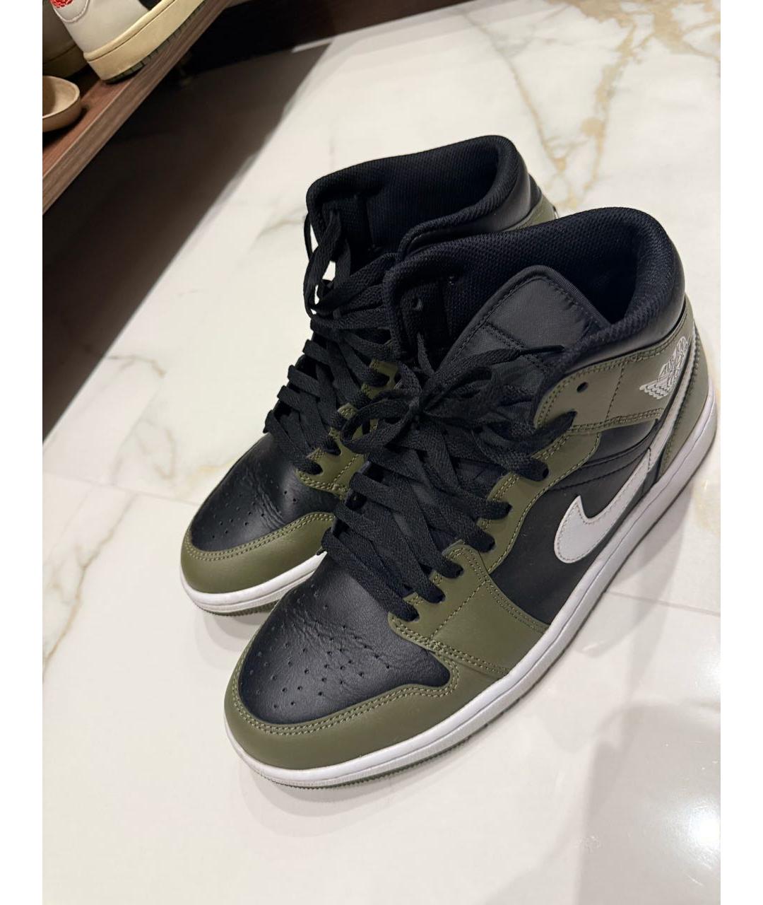 JORDAN Хаки кожаные высокие кроссовки / кеды, фото 4
