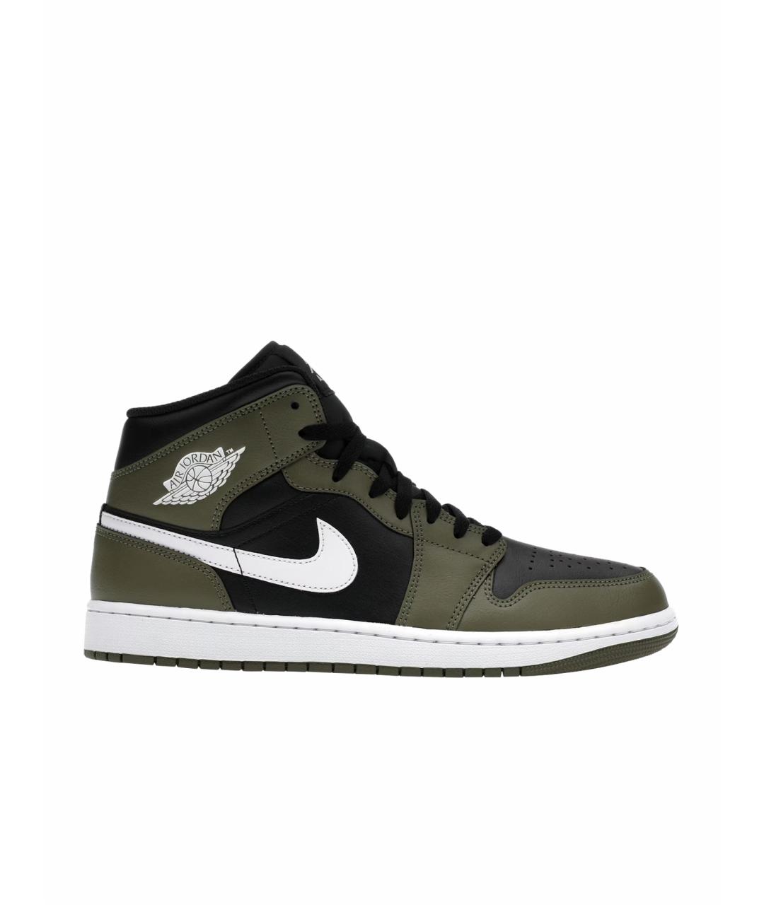 JORDAN Хаки кожаные высокие кроссовки / кеды, фото 1