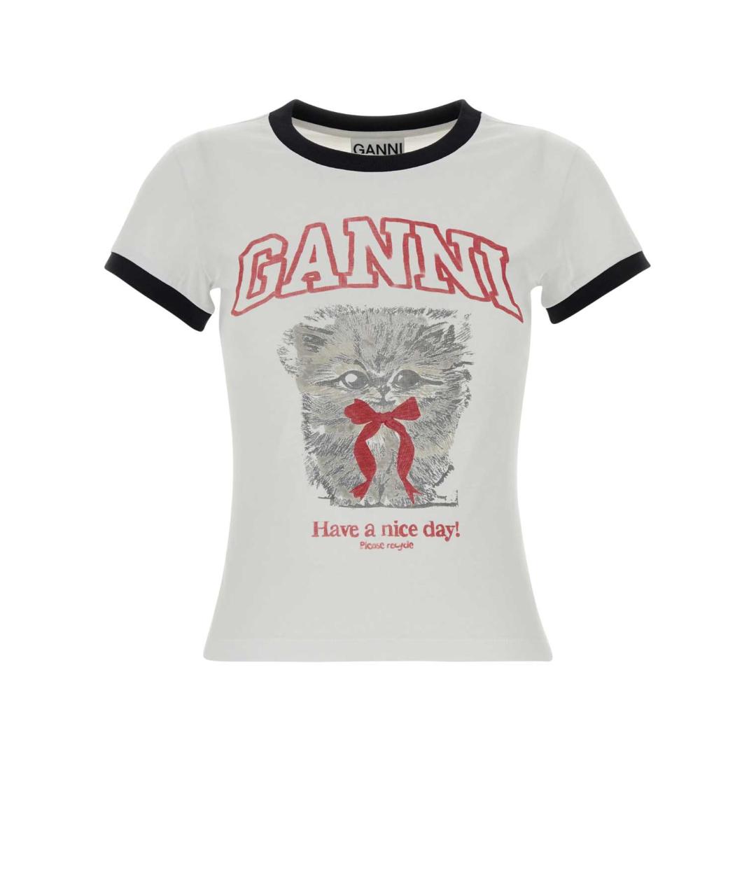 GANNI Белая хлопковая футболка, фото 1