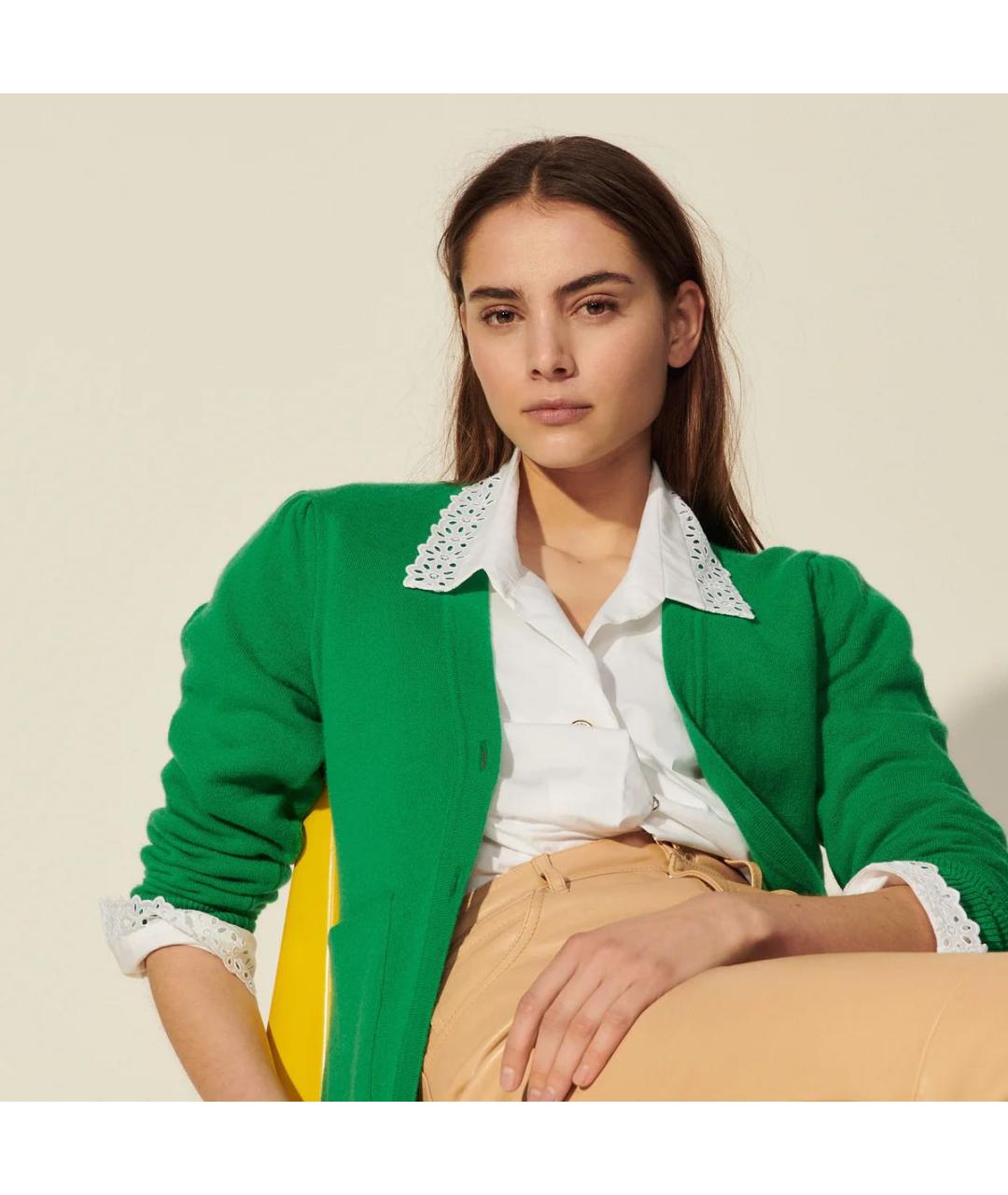 SANDRO Зеленый кашемировый кардиган, фото 5