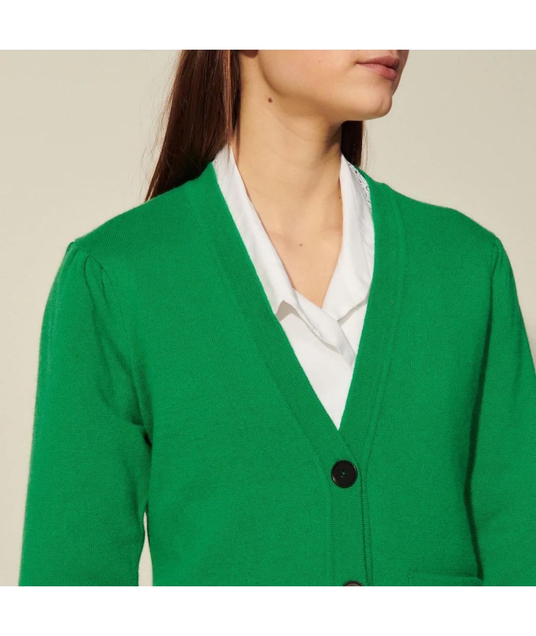 SANDRO Зеленый кашемировый кардиган, фото 7