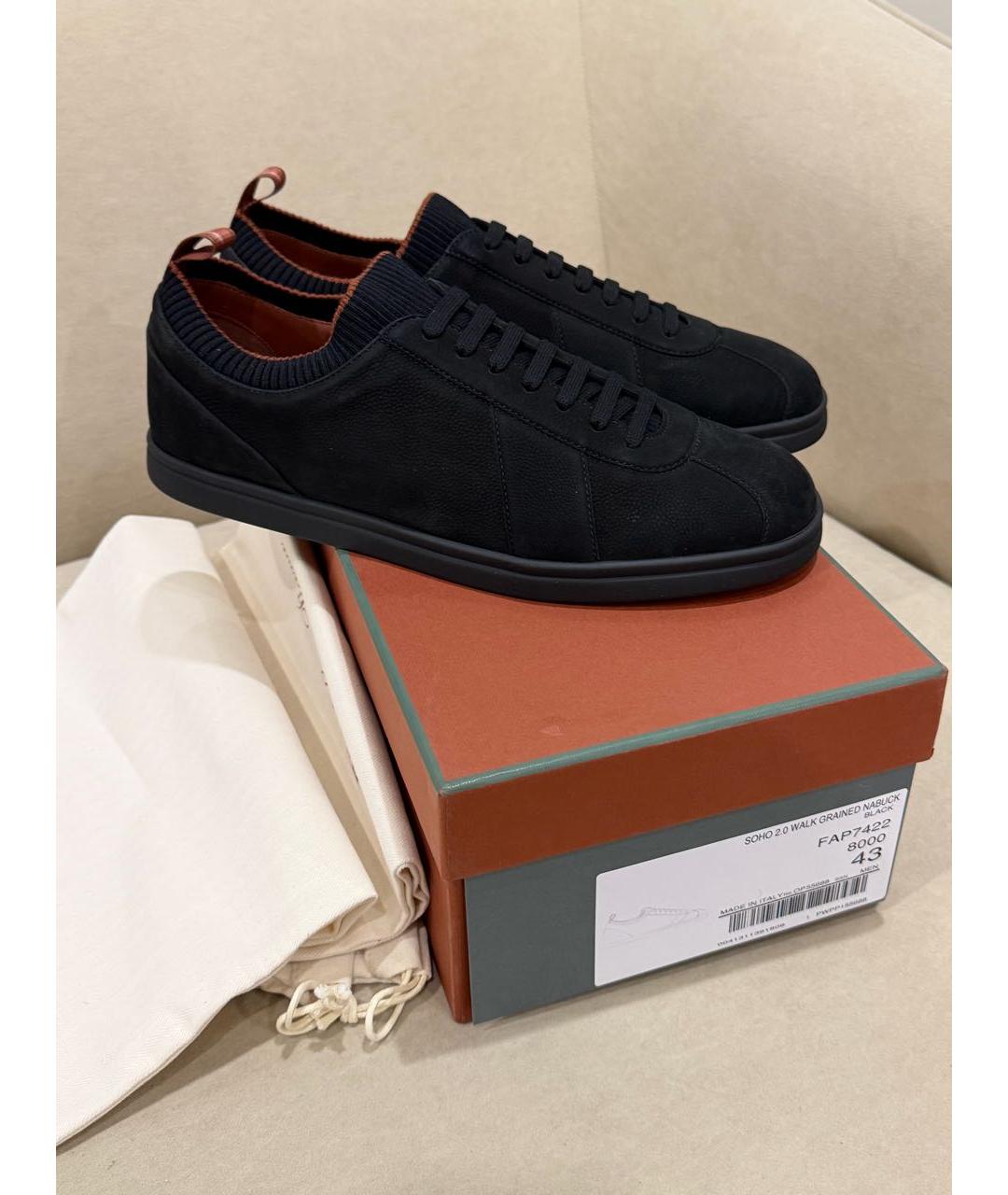 LORO PIANA Черные нубуковые низкие кроссовки / кеды, фото 5