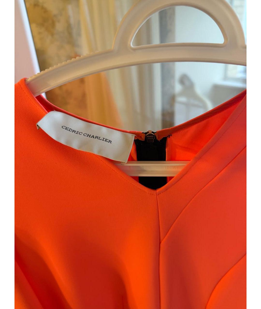 CEDRIC CHARLIER Оранжевое полиэстеровое повседневное платье, фото 3