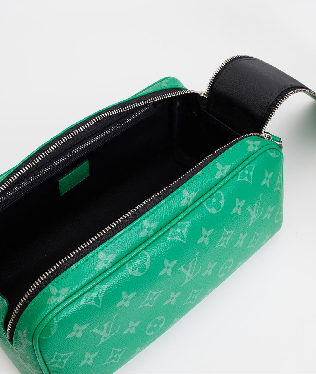 LOUIS VUITTON Зеленая кожаная косметичка, фото 7