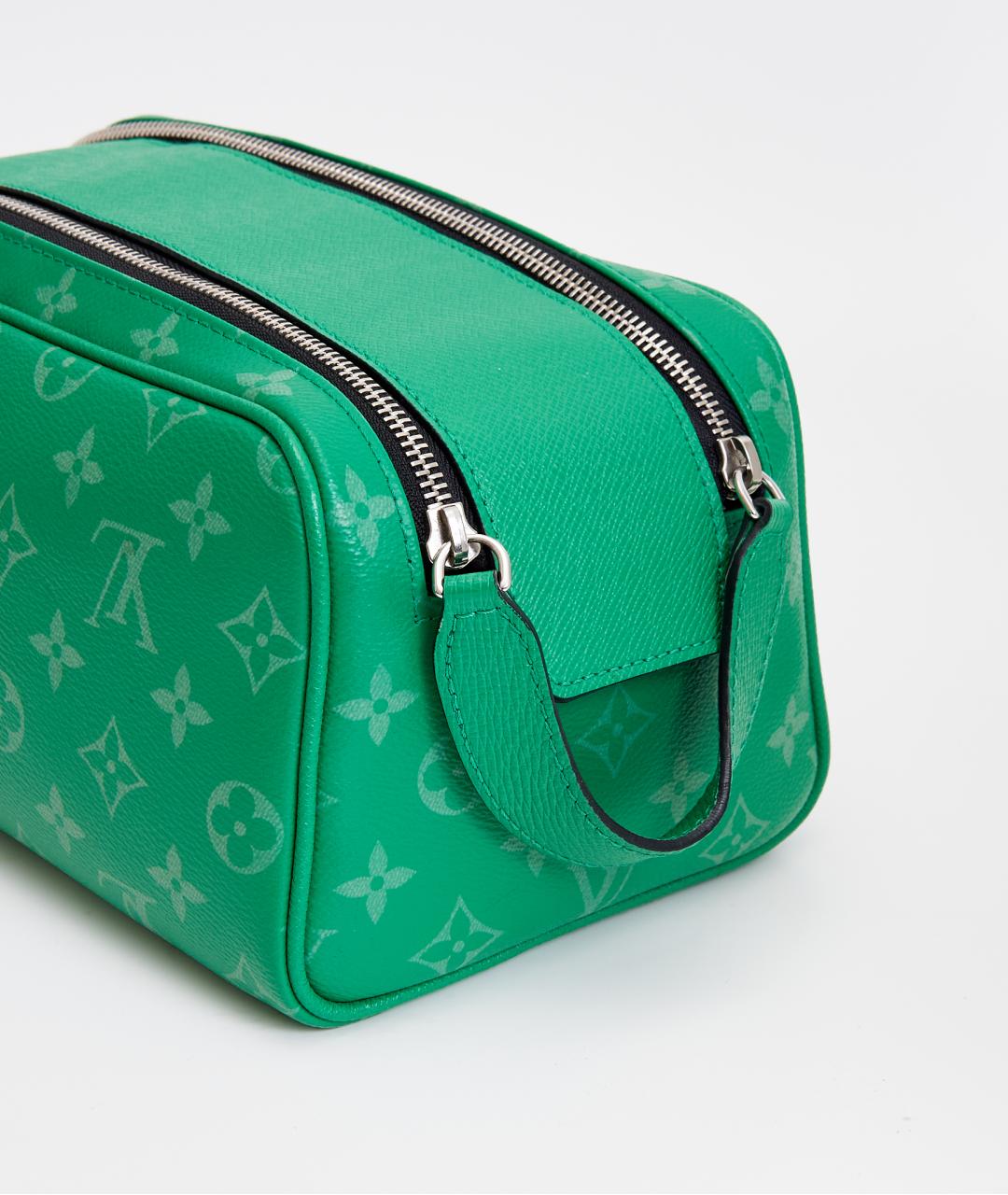 LOUIS VUITTON Зеленая кожаная косметичка, фото 5