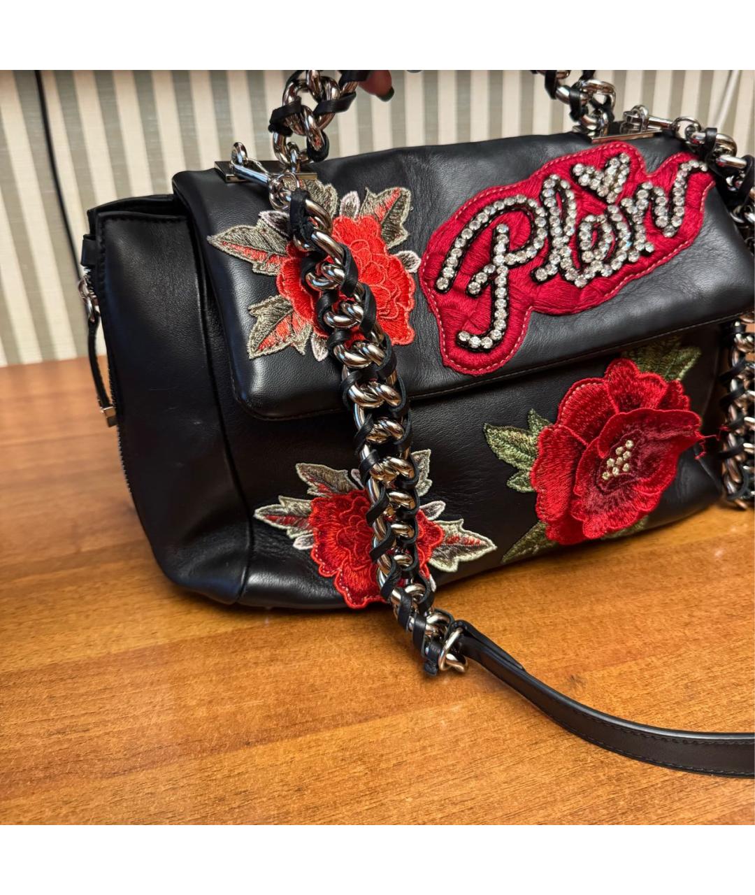 PHILIPP PLEIN Черная кожаная сумка через плечо, фото 2