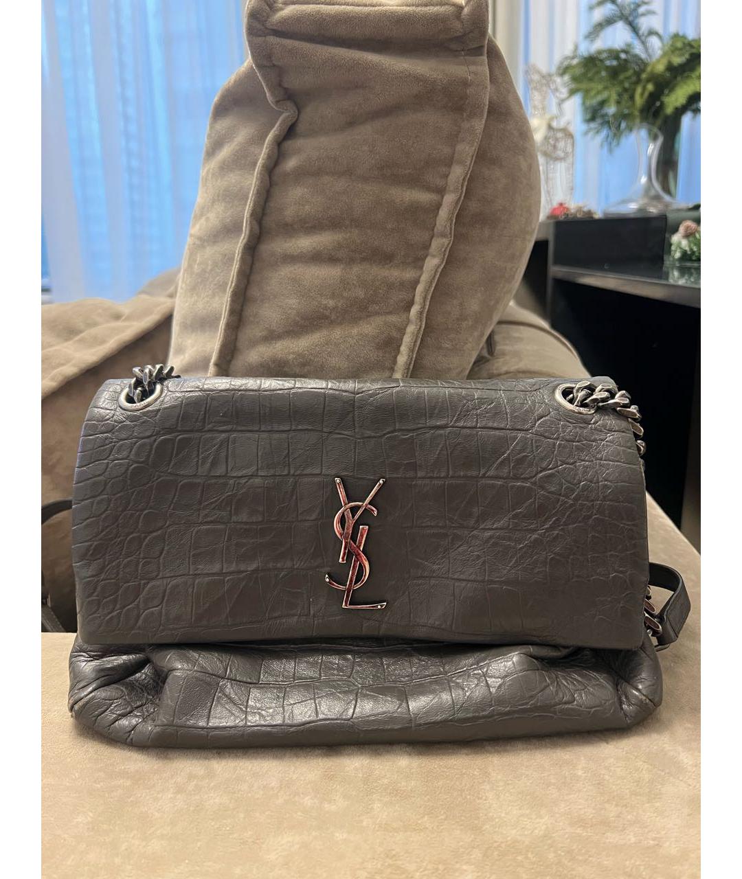 SAINT LAURENT Антрацитовая кожаная сумка через плечо, фото 7