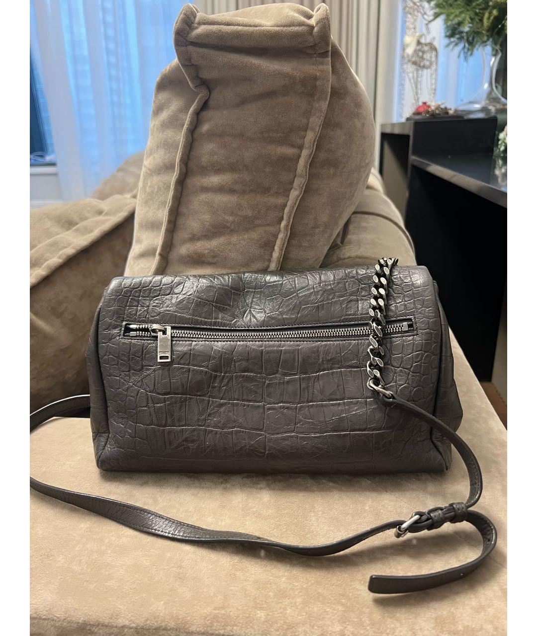 SAINT LAURENT Антрацитовая кожаная сумка через плечо, фото 3