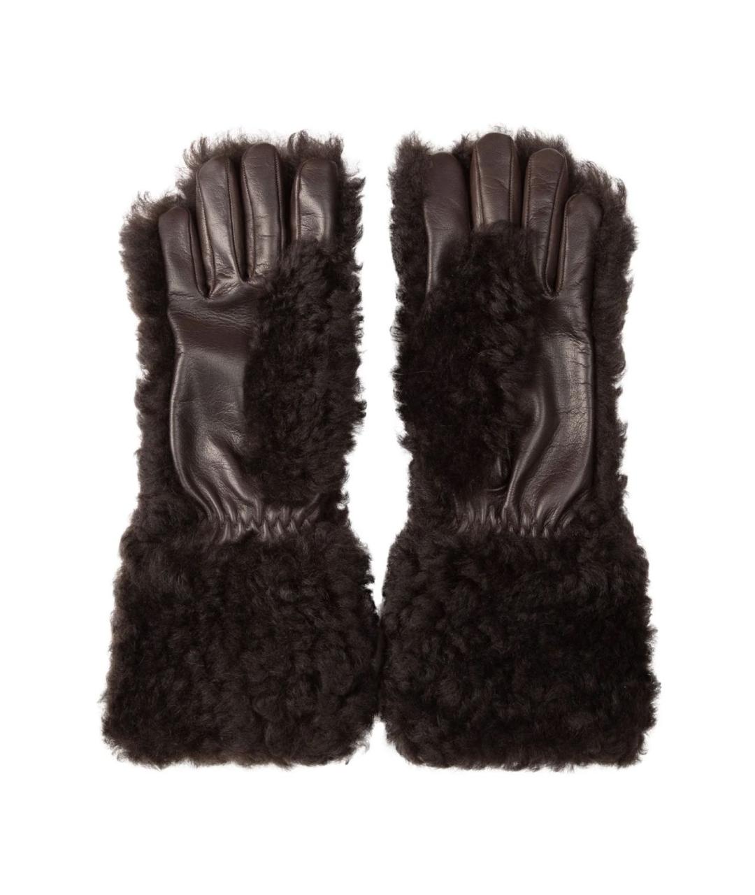 BOTTEGA VENETA Коричневые кожаные перчатки, фото 1