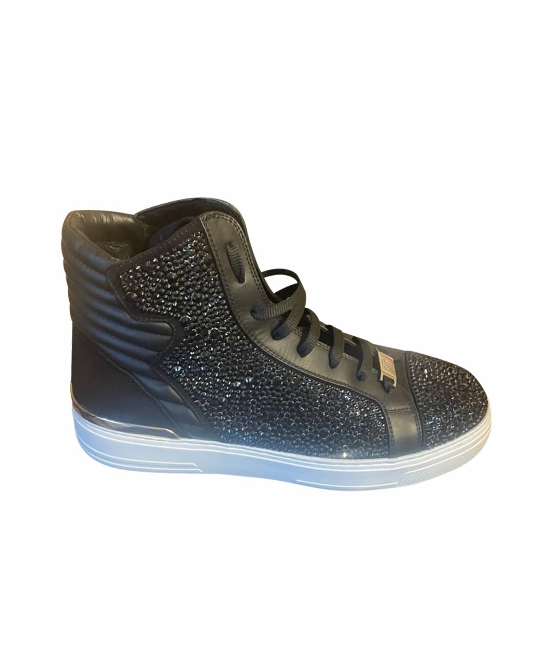 PHILIPP PLEIN Черные кожаные высокие кроссовки / кеды, фото 1