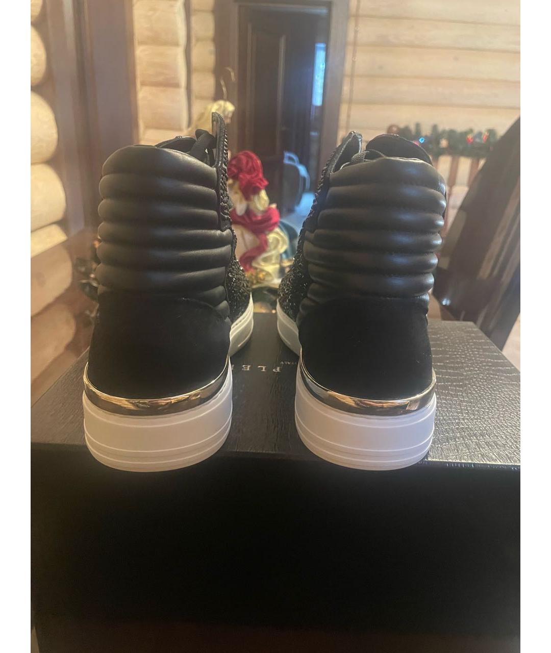 PHILIPP PLEIN Черные кожаные высокие кроссовки / кеды, фото 3