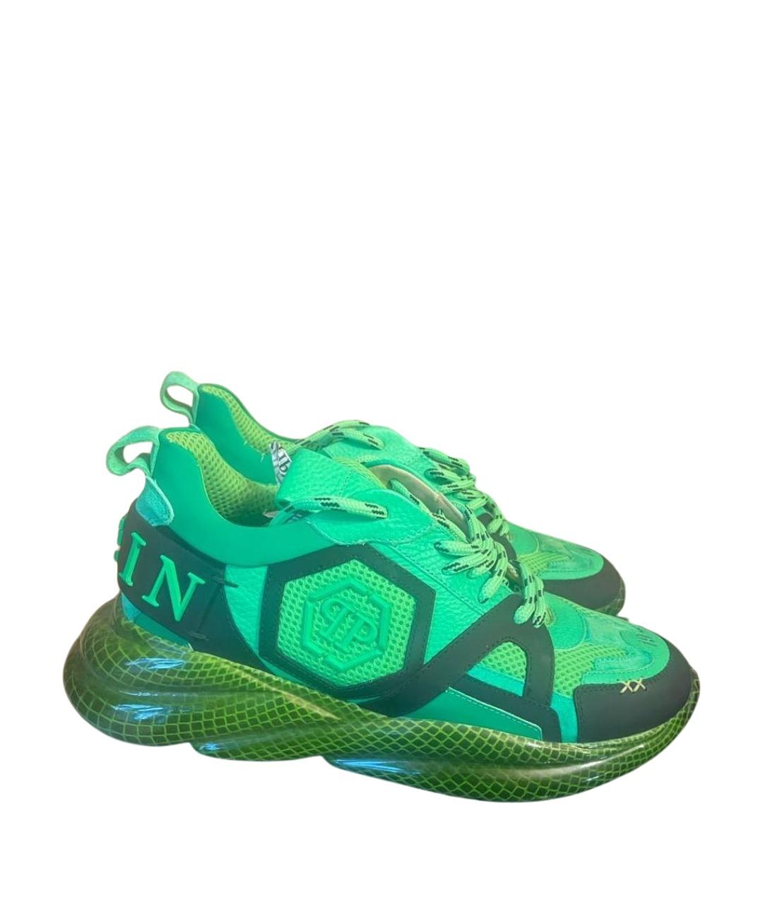 PHILIPP PLEIN Зеленые текстильные низкие кроссовки / кеды, фото 1