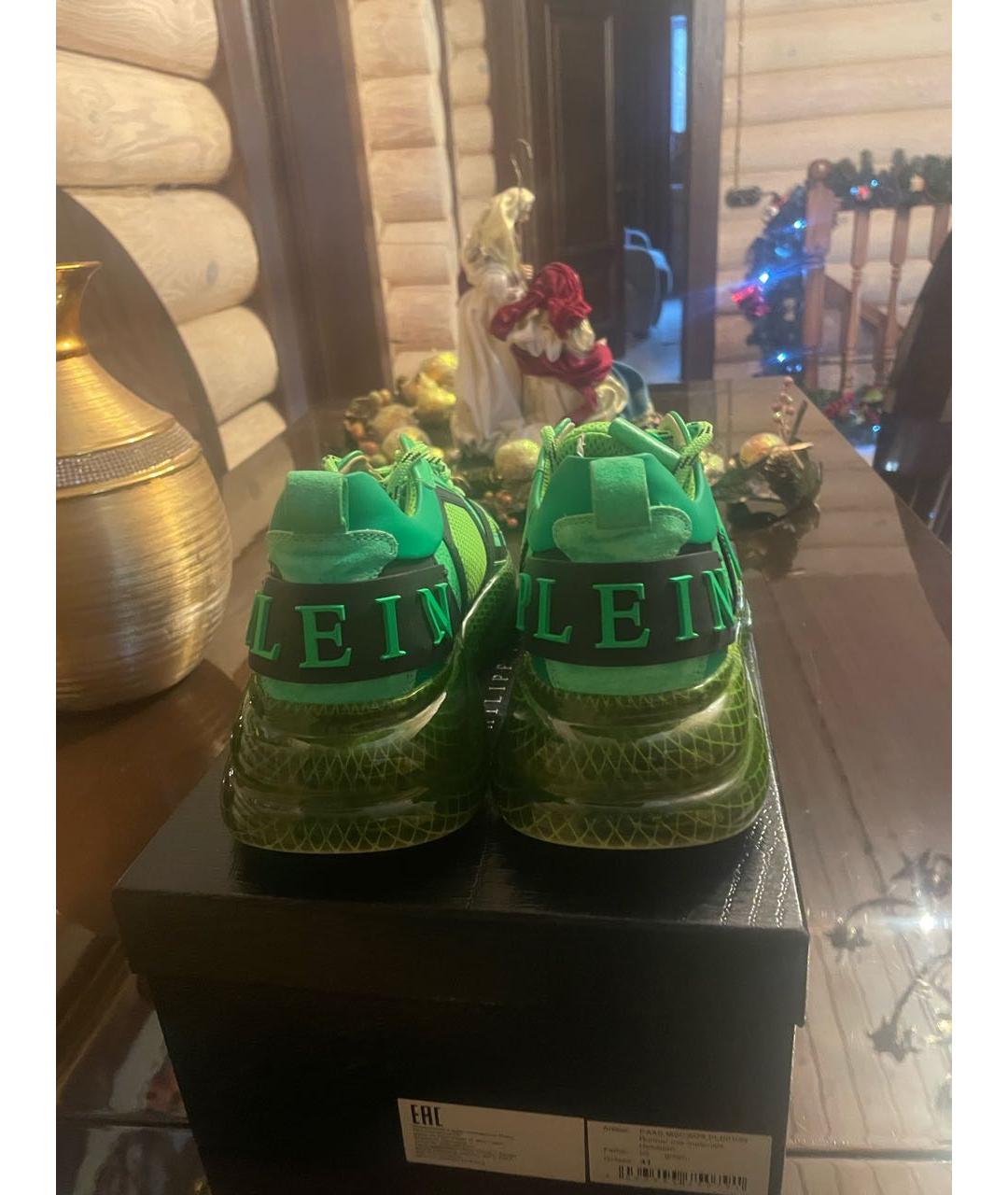 PHILIPP PLEIN Зеленые текстильные низкие кроссовки / кеды, фото 3