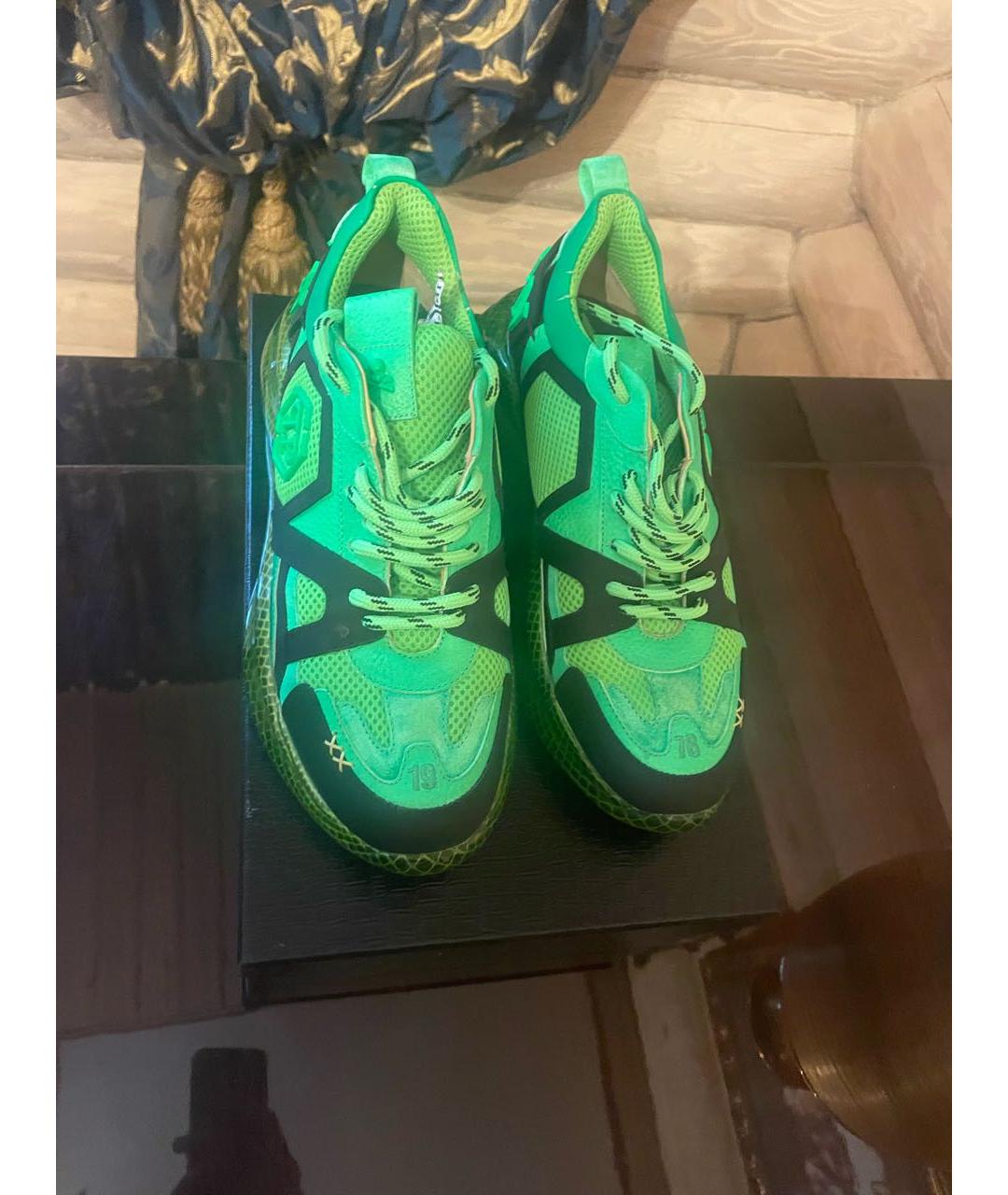 PHILIPP PLEIN Зеленые текстильные низкие кроссовки / кеды, фото 2