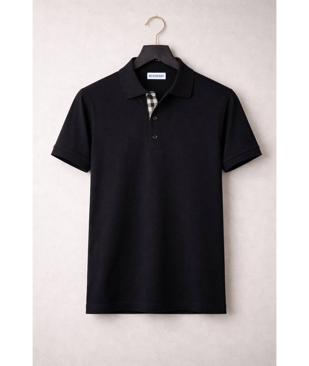 BURBERRY Черное хлопковое поло с коротким рукавом, фото 5