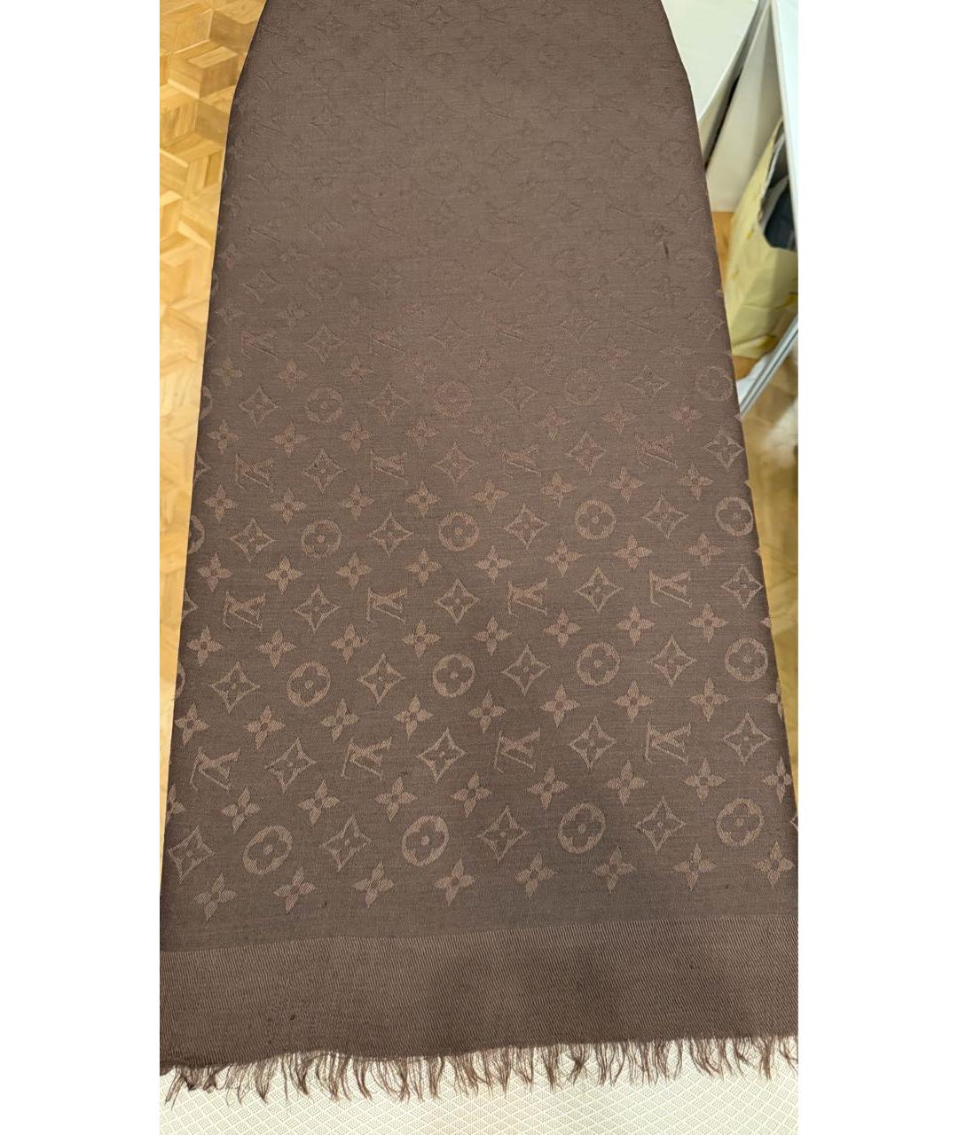 LOUIS VUITTON Коричневый шерстяной платок, фото 2