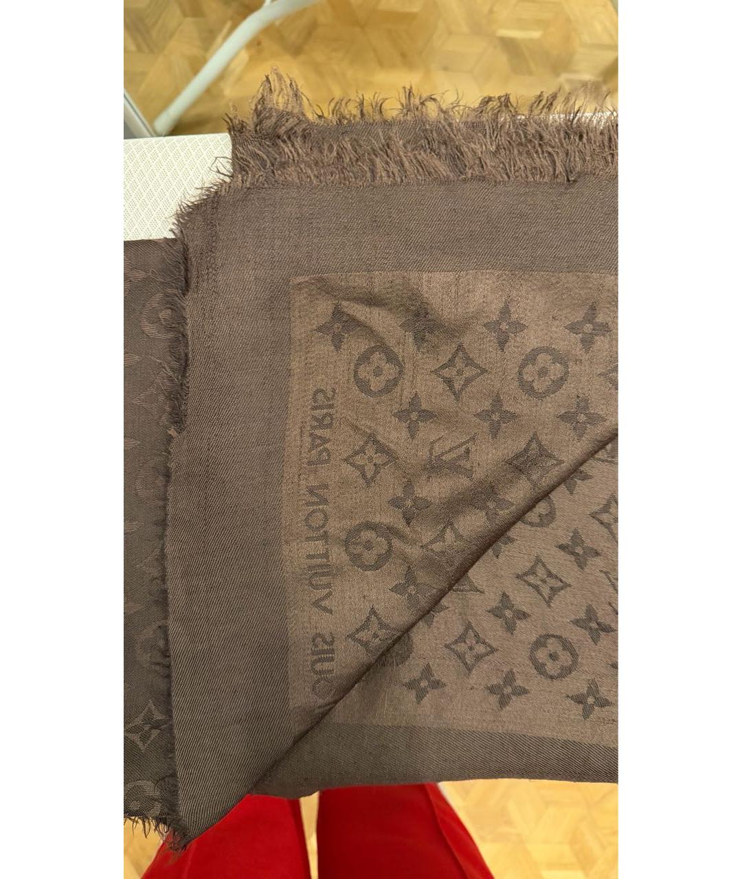 LOUIS VUITTON Коричневый шерстяной платок, фото 3