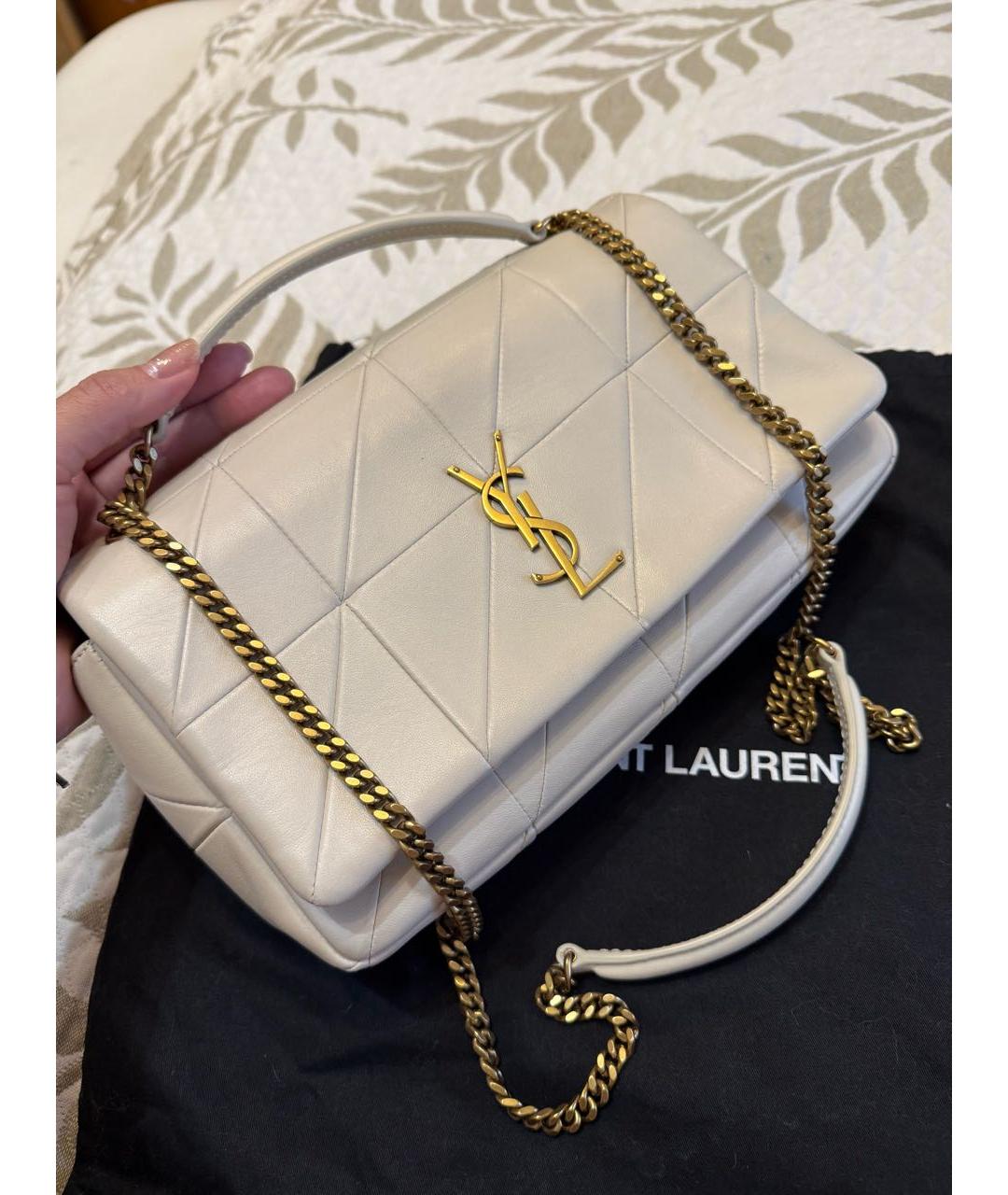SAINT LAURENT Белая кожаная сумка через плечо, фото 7