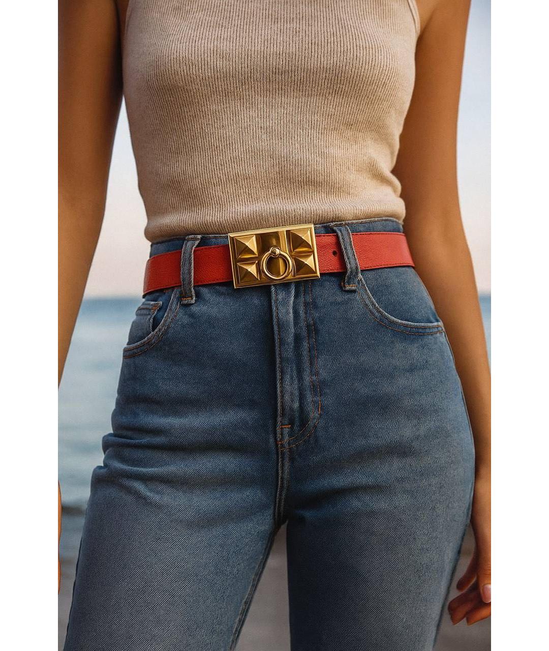 HERMES Красный кожаный ремень, фото 6