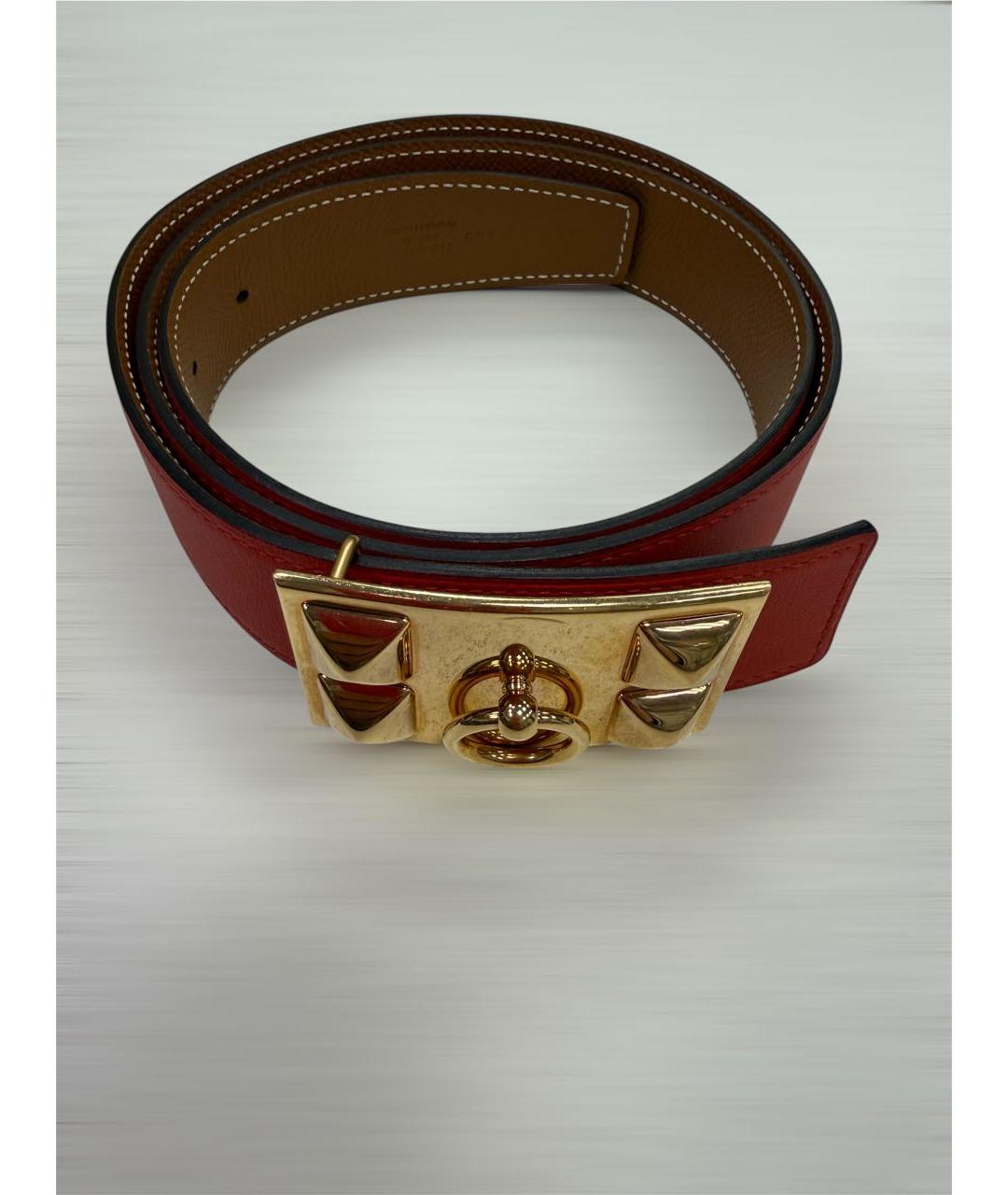 HERMES Красный кожаный ремень, фото 3