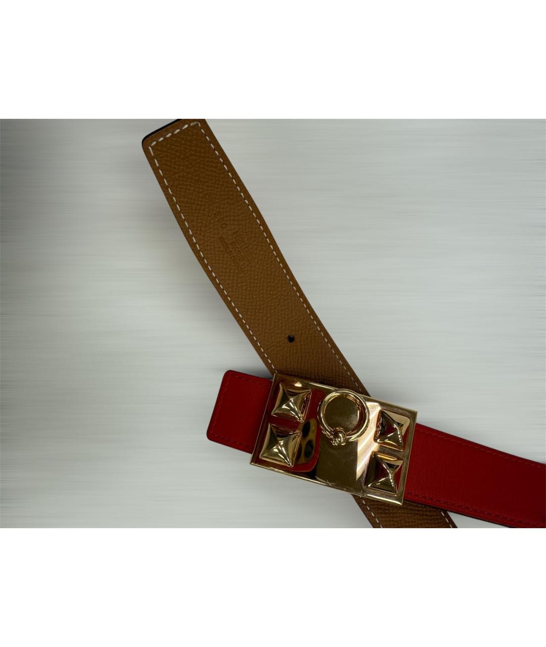 HERMES Красный кожаный ремень, фото 4