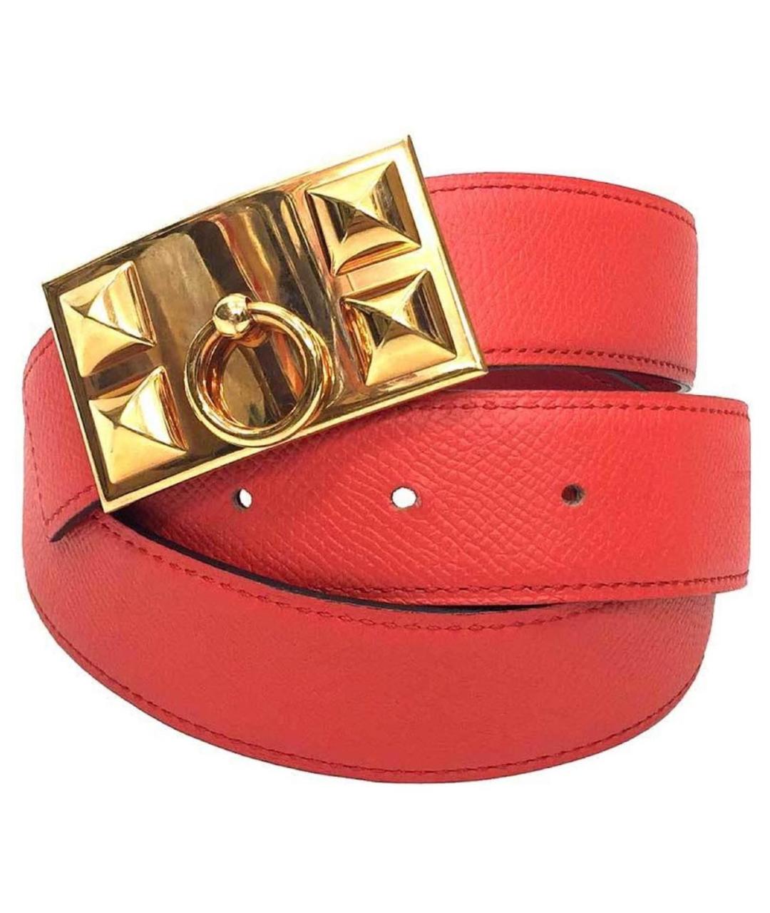 HERMES Красный кожаный ремень, фото 1