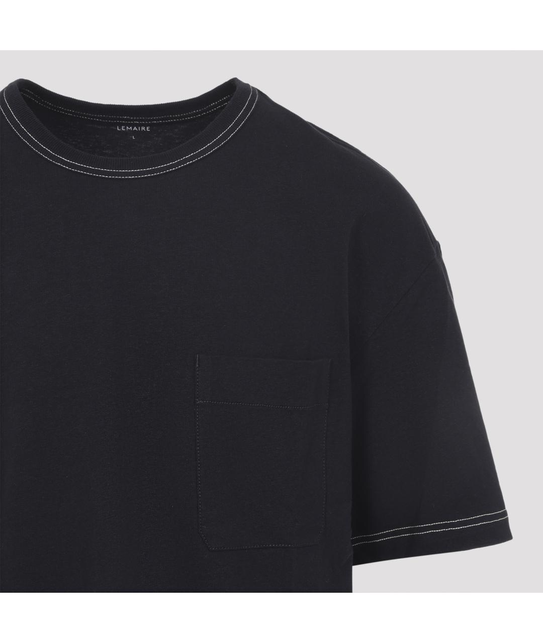 LEMAIRE Черная хлопко-леновая футболка, фото 5