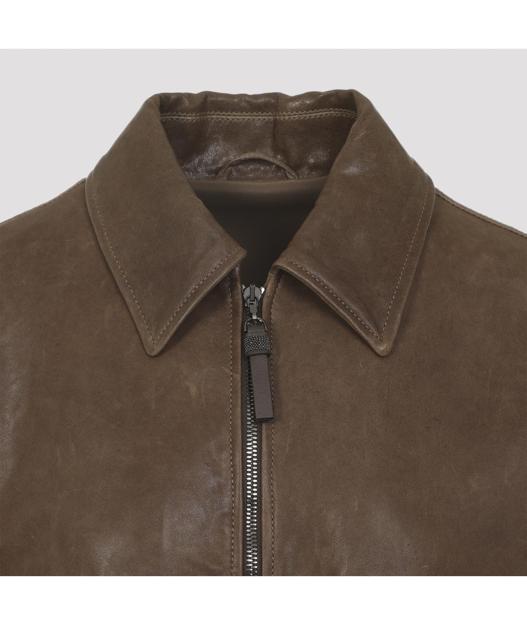 BRUNELLO CUCINELLI Коричневая кожаная куртка, фото 6