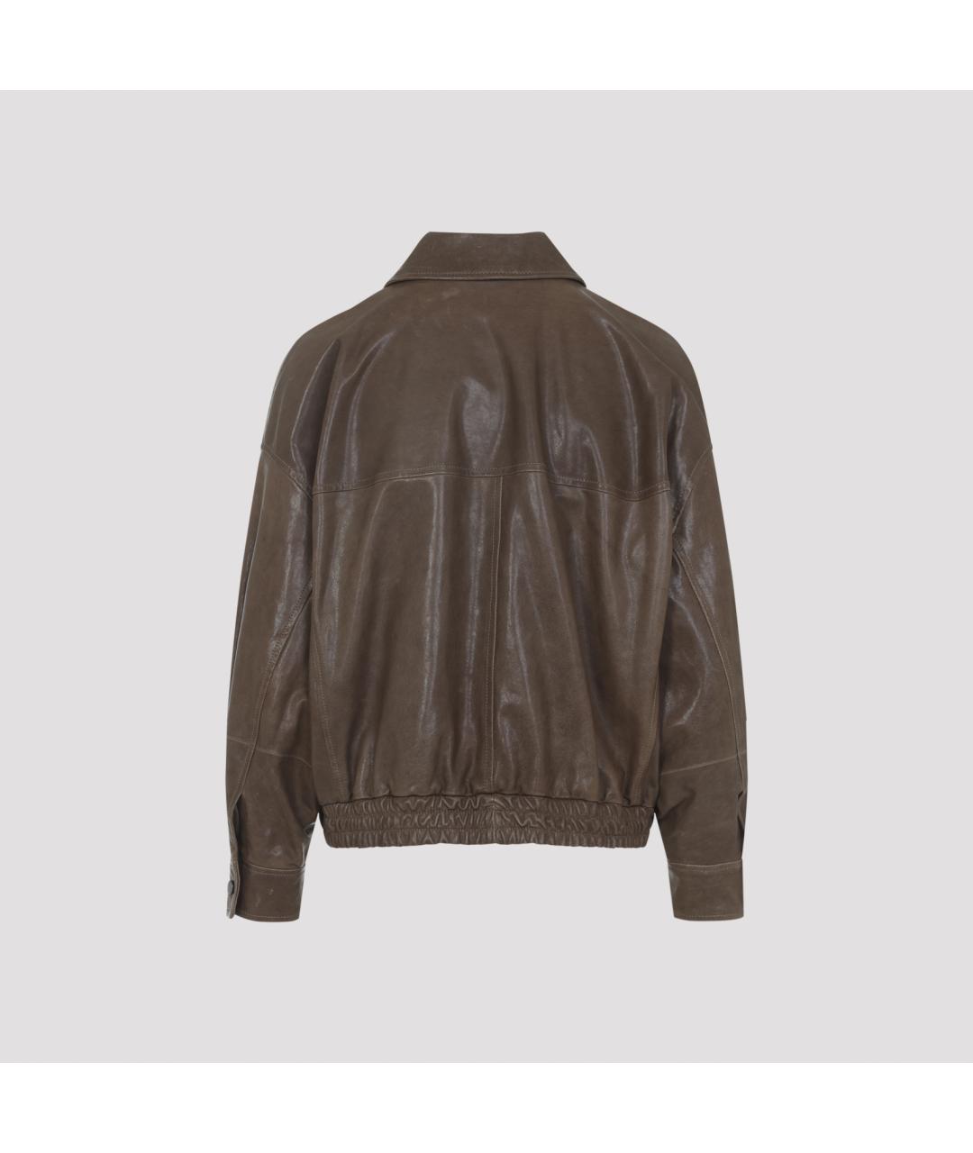 BRUNELLO CUCINELLI Коричневая кожаная куртка, фото 4